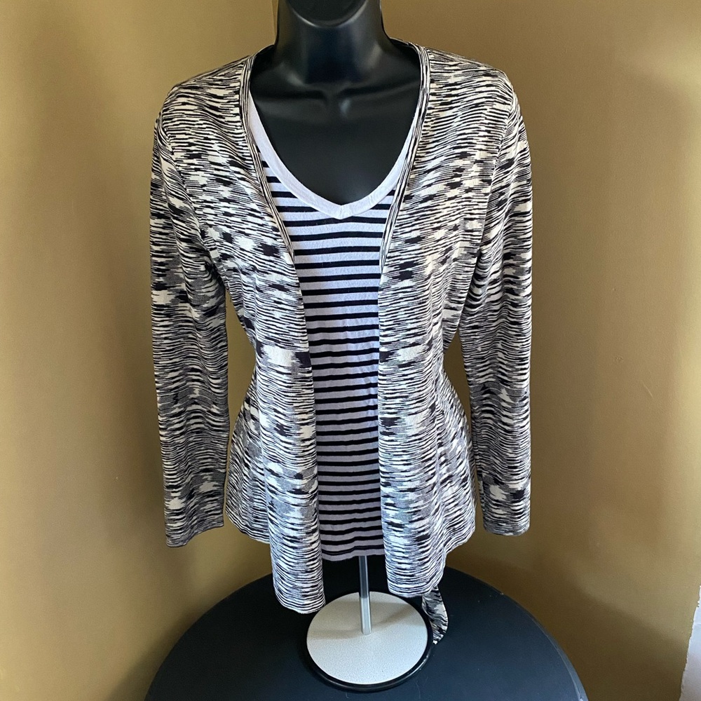 Jones New York Black and White Cardigan with Loop